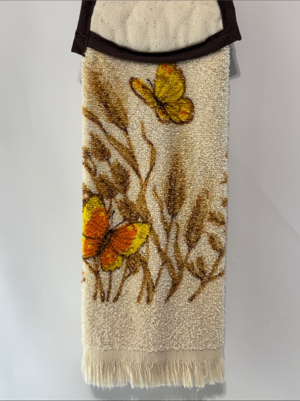 Retro 70s Franco Style Butterfly Wheat Harvest Hanging Tie Kitchen Dish Towel